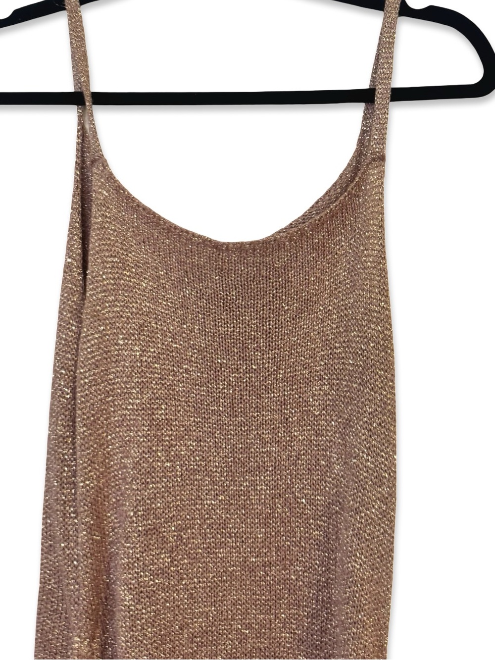 Crochet l Mini Dress in Shimmery Bronze | Spaghetti Strap Ruched Dress NWOT - Picture 5 of 5